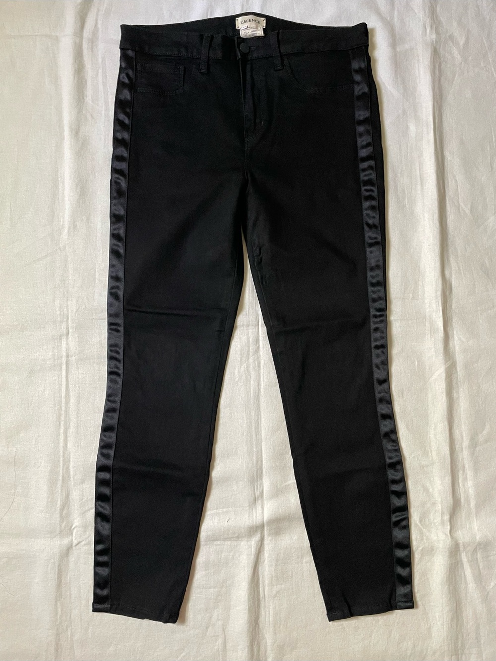 L’agence black striped high waisted stretch slim ankle jeans
